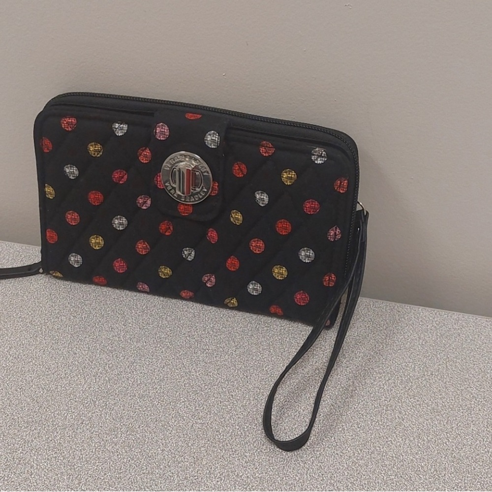 Vera Bradley Black Multi Color Circles Wristlet Wallet NWOT